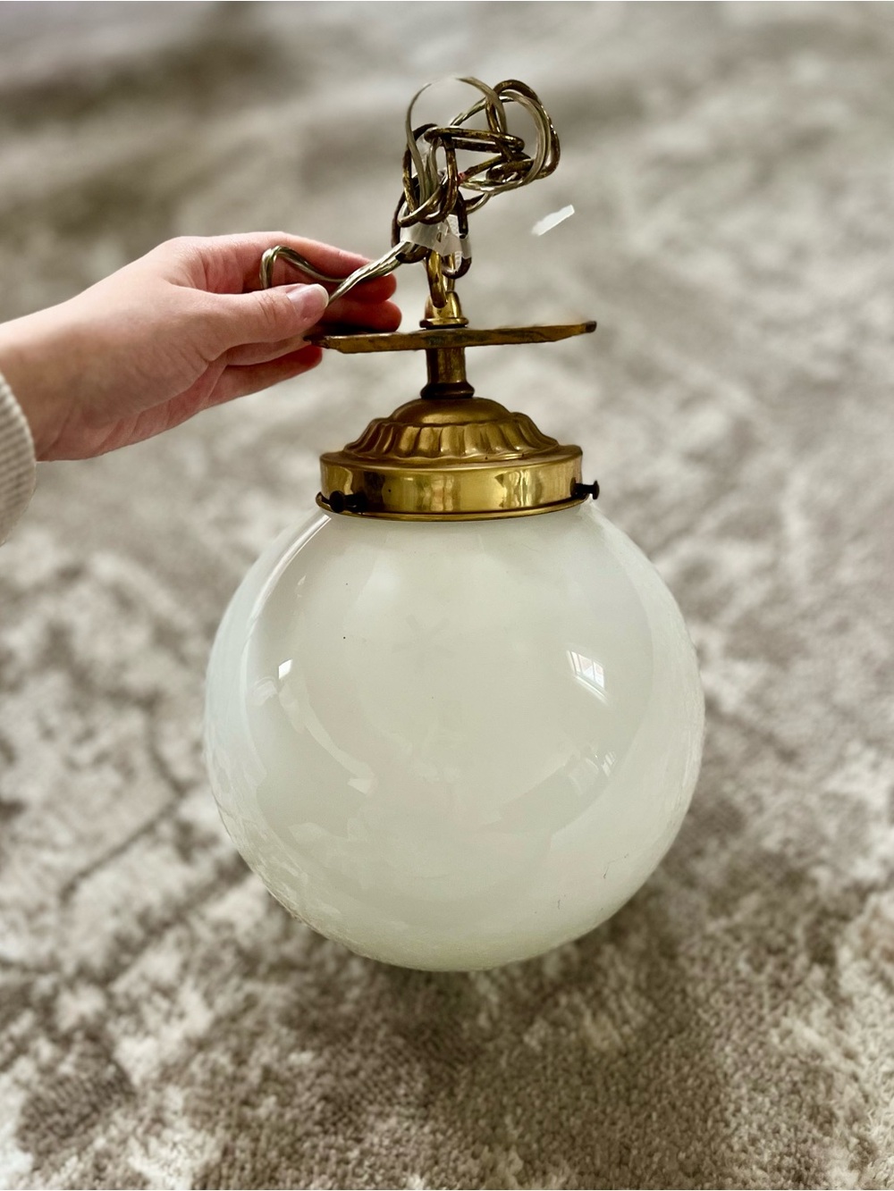 Vintage Brass and White Glass Globe Lantern